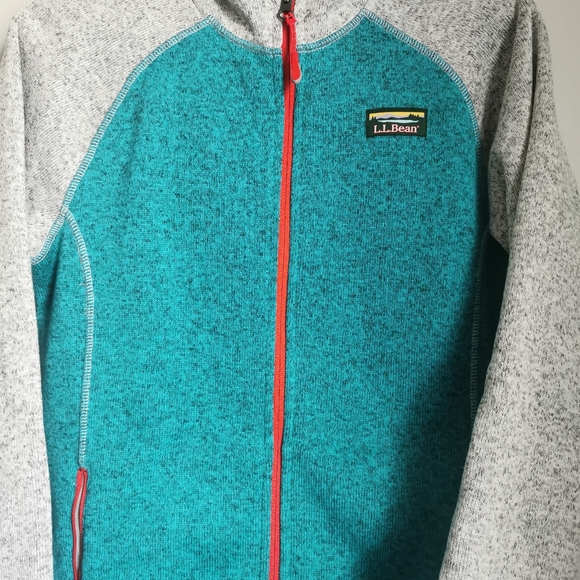(3/$12) - L.L.Bean Kids Zip Up Hoodie Sweater Knit. Size XL 18. Turquoise, Grey. - Picture 2 of 3